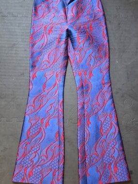 Wes Gordon Filigree Brocade Flare Pants in Blue & Red